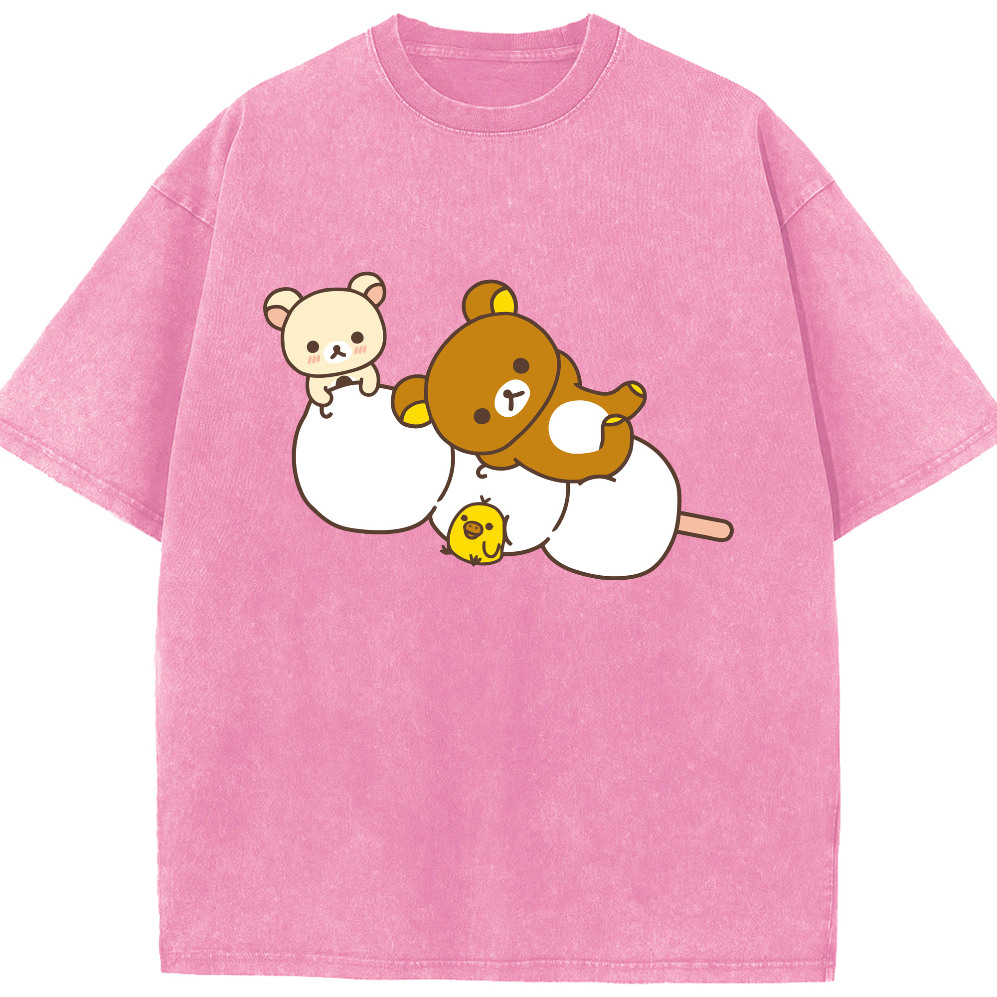 （画像用） リラックマ リラックマ キイロイトリ Rilakkuma Korilakkuma Kiiroitori 綿100% ヴィンテージ風 半袖Tシャツ（フロントプリント）